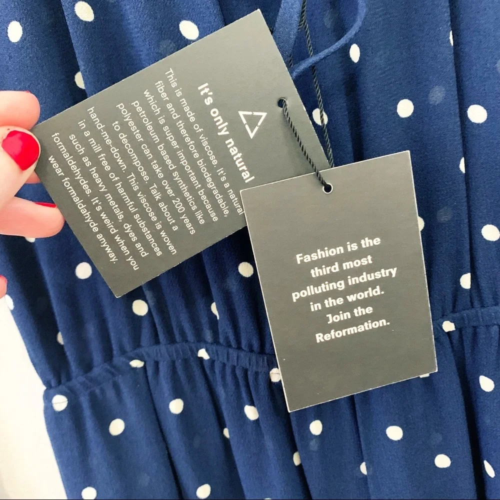 REFORMATION Augusta Dress Punto Polka Dot Navy XS - Picture 12 of 13